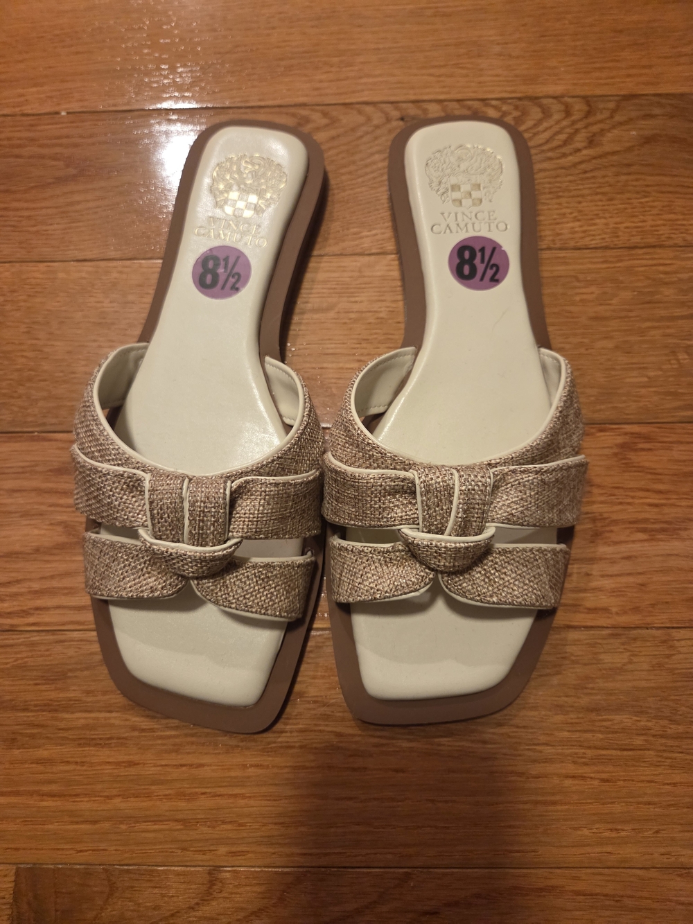 Vince Camuto Beige Woven Knot-Front Slide Mules (Size 8.5 But Fits Like An 8)
